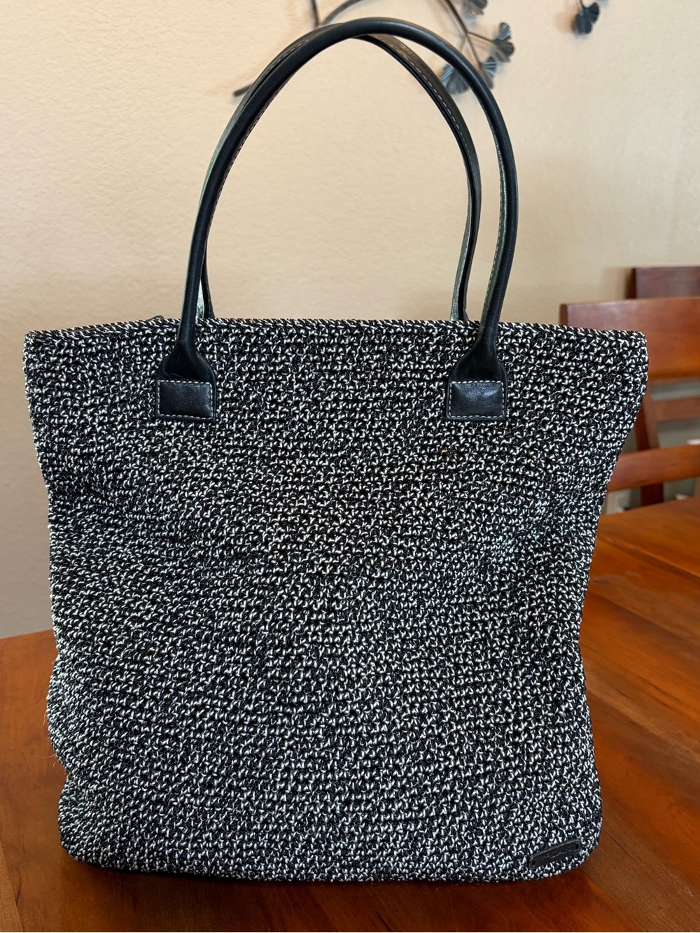 The Sak Black & White Knit Tote with Top Handles